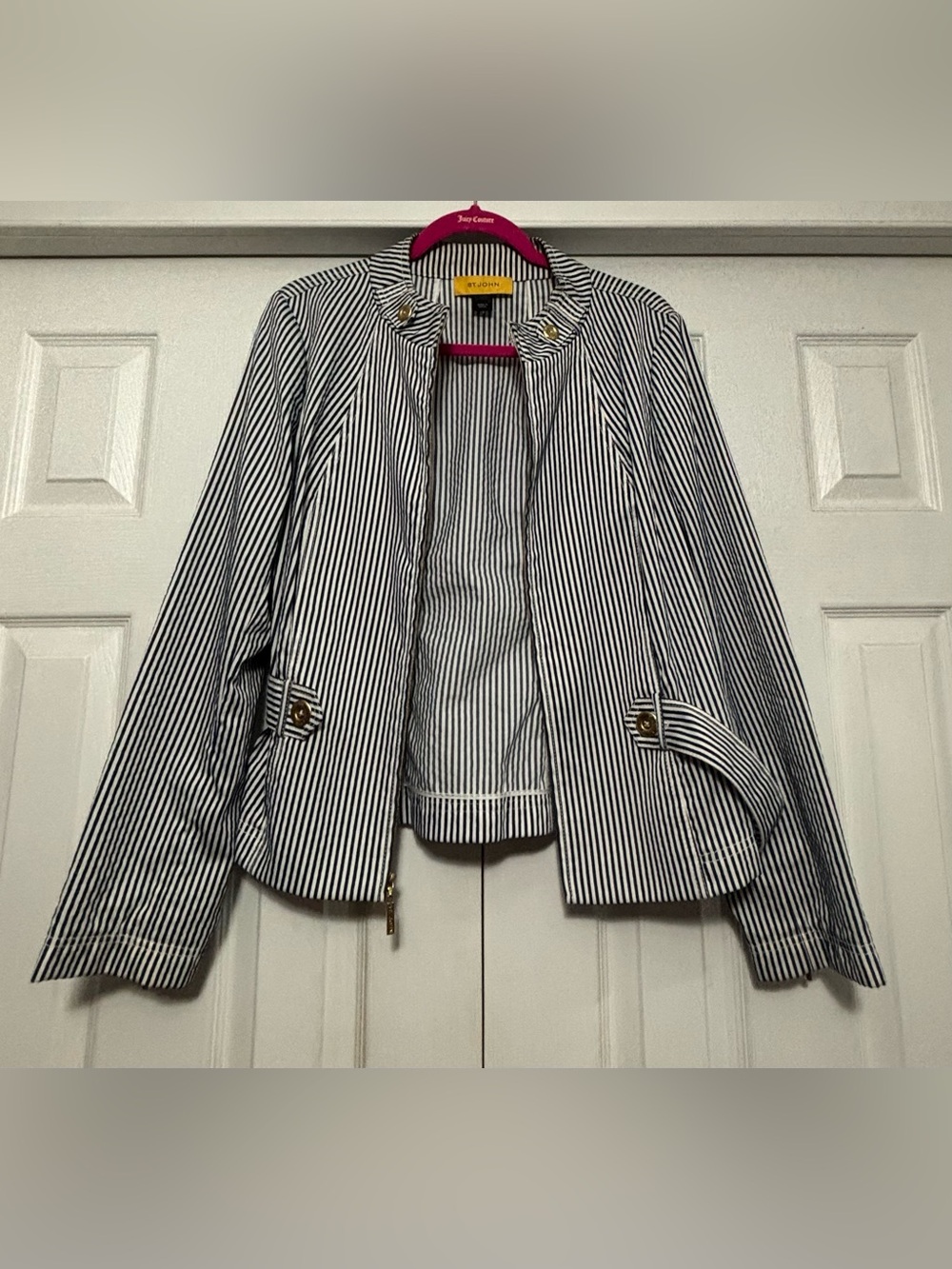 Elegant and lovely S. John Navy and White Striped Women’s Blazer with Gold Butto